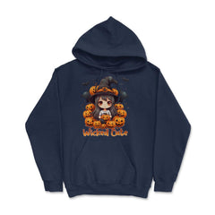 Wicked Cute Chibi Halloween Witch Bats & Jack-o-Lanterns graphic - Hoodie - Navy