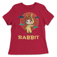 Chibi Anime Chinese New Year Rabbit Chinese Aesthetic design - Women's Relaxed Tee - Red