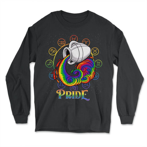 Gay Zodiac LGBTQ Zodiac Sign Aquarius Rainbow Pride print - Long Sleeve T-Shirt - Black