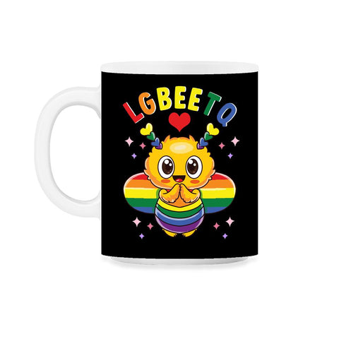LGBEETQ Cute Bee in Rainbow Flag Colors Gay Pride print 11oz Mug - Black on White