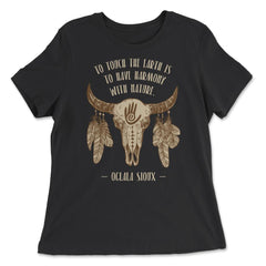 Cow Skull & Peacock Feathers Tribal Native Americans design - Women's Relaxed Tee - Black