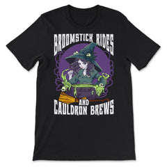 Anime Witch Cauldron Broomstick Rides And Cauldron Brews print - Premium Unisex T-Shirt - Black