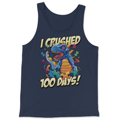 I Crushed 100 Days of School T-Rex Dinosaur Costume graphic - Tank Top - Navy