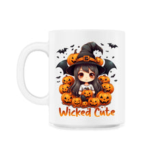 Wicked Cute Chibi Halloween Witch Bats & Jack-o-Lanterns graphic - 11oz Mug - White