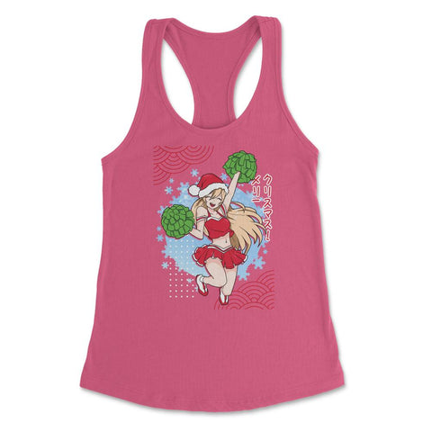 Cheerleader Anime Christmas Santa Girl with Pom Poms Funny product - Hot Pink