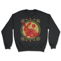Chinese New Year of the Rabbit 2023 Symbol & Flowers design - Unisex Sweatshirt - Black