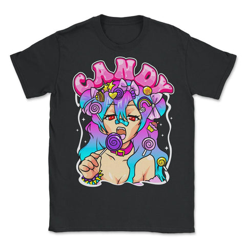 Harajuku Street Fashion Candy Anime Girl with Lollipop design - Unisex T-Shirt - Black