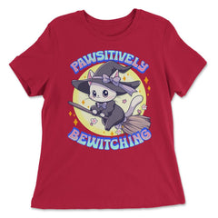 Pawsitively Bewitching Kawaii Kitten Witch Design print - Women's Relaxed Tee - Red