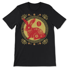 Chinese New Year of the Rabbit 2023 Symbol & Flowers design - Premium Unisex T-Shirt - Black