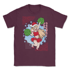 Cheerleader Anime Christmas Santa Girl with Pom Poms Funny product - Maroon