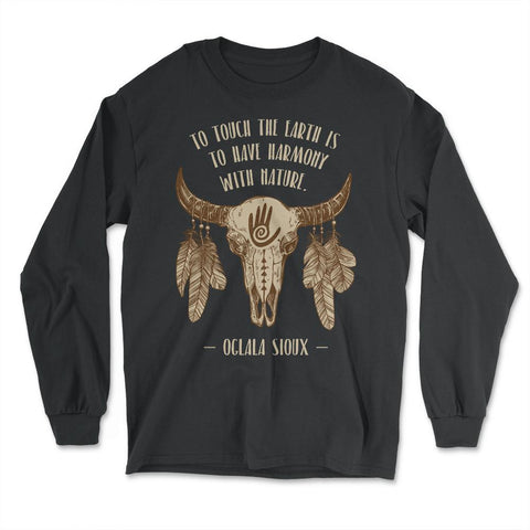 Cow Skull & Peacock Feathers Tribal Native Americans design - Long Sleeve T-Shirt - Black