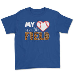 Funny Baseball My Heart Is On That Field Leopard Print Mom print - Royal Blue