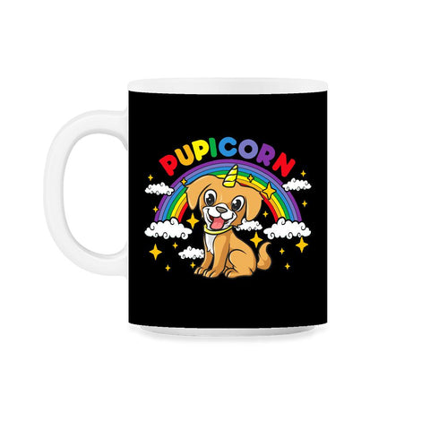 Gay Pride Rainbow Pupicorn Funny Puppy Unicorn Gift graphic 11oz Mug - Black on White