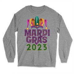 Mardi Gras Jester Hat 2023 Fat Tuesday Celebration design - Long Sleeve T-Shirt - Grey Heather