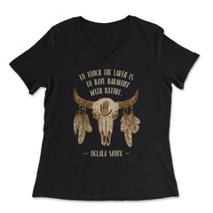 Cow Skull & Peacock Feathers Tribal Native Americans design - Women's V-Neck Tee - Black