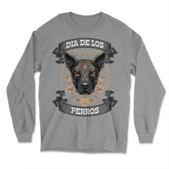 Dia De Los Perros Quote Sugar Skull Dog Lover Graphic product - Long Sleeve T-Shirt - Grey Heather