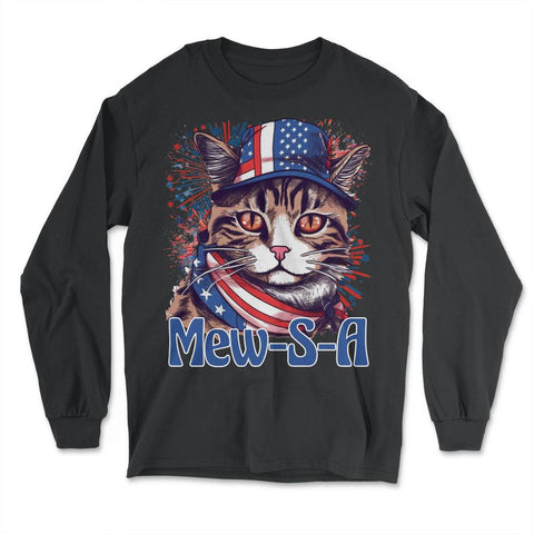 4th of July Mew-S-A Pawsitively Patriotic Cat graphic - Long Sleeve T-Shirt - Black