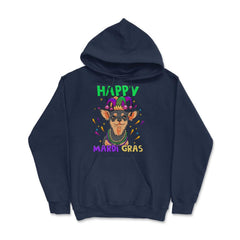 Happy Mardi Gras Funny Chihuahua Dog with Jester Hat & Beads print - Hoodie - Navy
