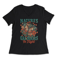 Pollinator Butterfly & Flowers Cottage core Aesthetic product - Women's V-Neck Tee - Black