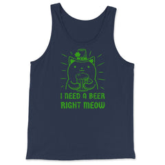I Need a Beer Right Meow St Patrick's Day Hilarious Cat Pun design - Tank Top - Navy