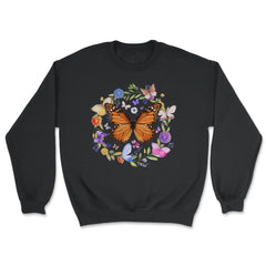 Pollinator Butterflies & Flowers Cottage core Aesthetic product - Unisex Sweatshirt - Black