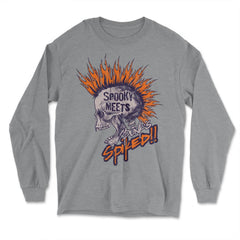 Spooky Meets Spiked Punk Skeleton with Fire Hair design - Long Sleeve T-Shirt - Grey Heather