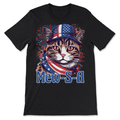 4th of July Mew-S-A Pawsitively Patriotic Cat graphic - Premium Unisex T-Shirt - Black
