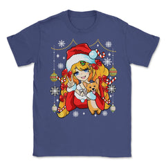 Anime Christmas Santa Anime Girl with Corgi Puppy Funny print Unisex - Purple