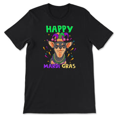 Happy Mardi Gras Funny Chihuahua Dog with Jester Hat & Beads print - Premium Unisex T-Shirt - Black