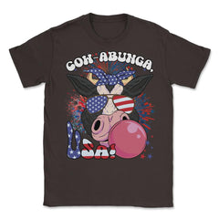 4th of July Cow-abunga, USA! Funny Patriotic Cow design Unisex T-Shirt - Brown