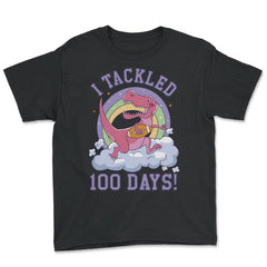 I Tackled 100 Days of School T-Rex Dinosaur Costume graphic - Youth Tee - Black