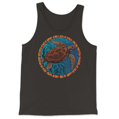 Stained Glass Art Sea Turtle Colorful Glasswork Design print - Tank Top - Black