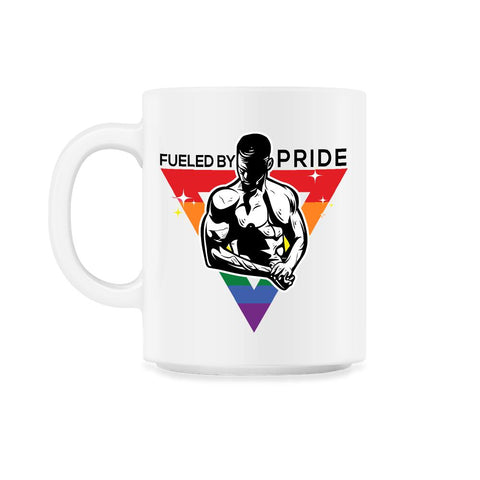 Fueled by Pride Gay Pride Guy in Rainbow Triangle2 Gift design 11oz - White