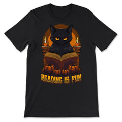 Gothic Black Cat Reading Witchcraft Book Dark & Edgy product - Premium Unisex T-Shirt - Black