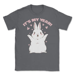 Chinese New Year of the Rabbit Kawaii Happy Bunny print Unisex T-Shirt - Smoke Grey