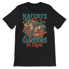 Pollinator Butterfly & Flowers Cottage core Aesthetic product - Premium Unisex T-Shirt - Black