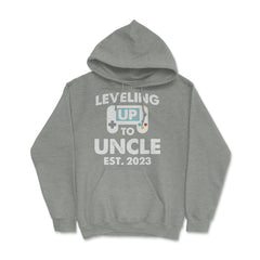 Funny Gamer Uncle Leveling Up To Uncle Est 2023 Gaming graphic Hoodie - Grey Heather