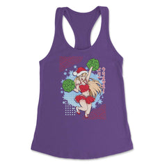 Cheerleader Anime Christmas Santa Girl with Pom Poms Funny print - Purple