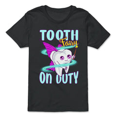 Tooth Fairy on Duty Funny Tooth with Magic Wand & Wings design - Premium Youth Tee - Black