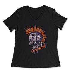 Spooky Meets Spiked Punk Skeleton with Fire Hair design - Women's V-Neck Tee - Black