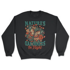 Pollinator Butterfly & Flowers Cottage core Aesthetic product - Unisex Sweatshirt - Black