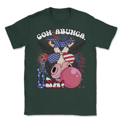 4th of July Cow-abunga, USA! Funny Patriotic Cow design Unisex T-Shirt - Forest Green
