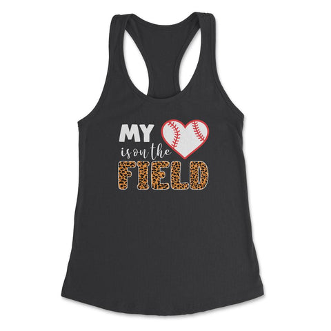 Funny Baseball My Heart Is On That Field Leopard Print Mom print - Black