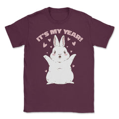 Chinese New Year of the Rabbit Kawaii Happy Bunny print Unisex T-Shirt - Maroon