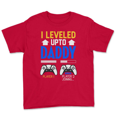 Funny Dad Leveled Up to Daddy Gamer Soon To Be Daddy graphic Youth Tee - Red