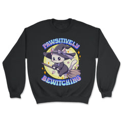 Pawsitively Bewitching Kawaii Kitten Witch Design print - Unisex Sweatshirt - Black