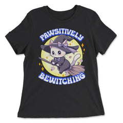 Pawsitively Bewitching Cat Witch Design graphic - Women's Relaxed Tee - Black