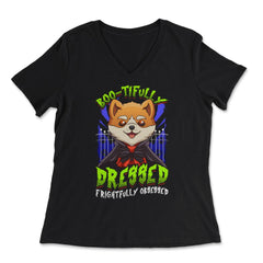 Cute Dog In Halloween Costume Boo-tifully Dressed Design product - Women's V-Neck Tee - Black