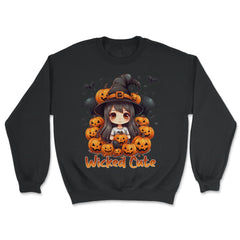 Wicked Cute Chibi Halloween Witch Bats & Jack-o-Lanterns graphic - Unisex Sweatshirt - Black