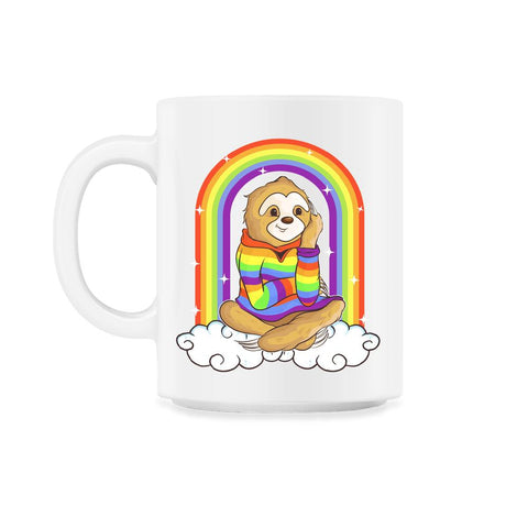 Gay Pride Rainbow Sloth Sitting on Clouds Pride Funny Gift design - White